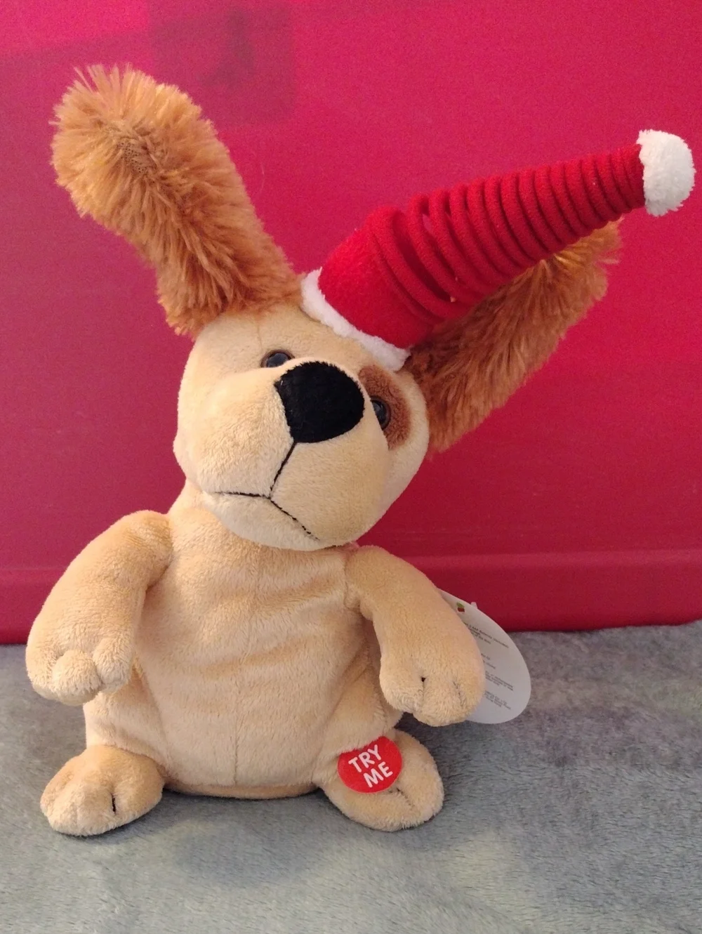 Plush Holiday Beige Puppy Dog Toy With Flapping Ears